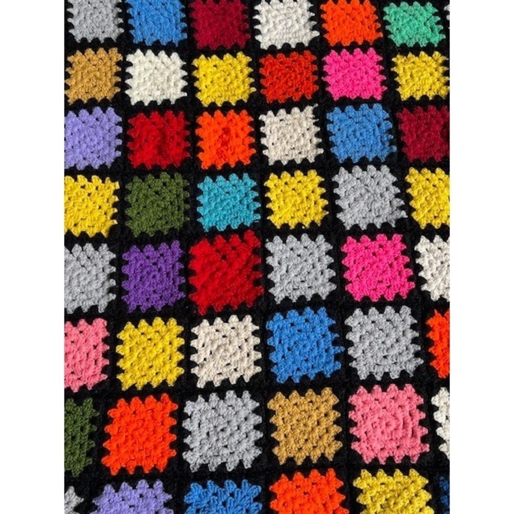 Handmade Crochet Granny Square Blanket Multi Color Patchwork Retro‎ Afghan Throw - Picture 6 of 9